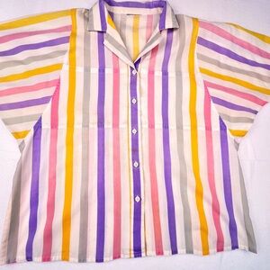VTG 80s Pastel Striped Pat Fashions Inc Button Up Shirt Collared Women's